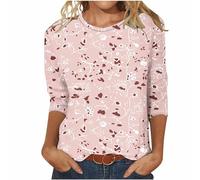 2024 Prime of Day Deals Womens Summer Tops Dressy Casual Crewneck Cute Floral Print Ladies Shirts Trendy 3/4 Sleeve Shirts for Women UK Workout Tunic Blouse Womens Tops Blouses Cotton Tshirts