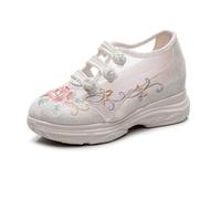2024 Summer Fashion Mesh Breathable Hanfu Shoes Retro Ethnic Style Exquisite Flower Embroidery Sneakers Trendy Walking Shoes for Women(Size:6 UK) White