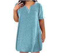 2024 Summer Womens Shirt Dresses Short Sleeve Tops Long T Shirt Casual Blouse V-Neck Tunic Tees Plus Size Loungewear