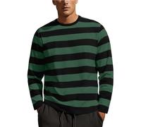2024 Tshirt White T Shirts Oversized Shirt 2024 Mens Striped Full Print Shirt Long Sleeve Crewneck T Shirts Clothing (Green, XXL)