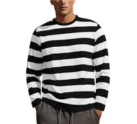 2024 Tshirt White T Shirts Oversized Shirt 2024 Mens Striped Full Print Shirt Long Sleeve Crewneck T Shirts Clothing (Black, XXXL)