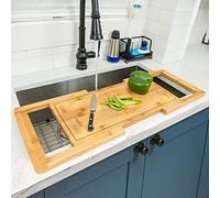[2024 UPGRADE] Hifybaty Over The Sink Cutting Board - Expandable Cutting Board Over Sink, Bamboo Cutting Boards with Juice Groove, Kitchen Sink Cutting Board