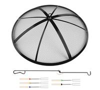 2024 Upgraded Fire Pit Spark Screen,Outdoor Fire Pit Screen with Collapsible Handle & Poker, with 5 BBQ Sticks, Heavy-Duty Steel Mesh Fire Pit Round Cover for Backyard/Beach/RV Camping (36-inch)