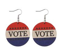 2024 Vote Earrings for Women Red White Blue Patriotic Encourage Voting Dangle Earrings for Election Jewelry, Wood, No Gemstone