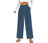 2024 Wide Leg Trousers Women Warehouse Deals Solid Color High Waisted Trousers Baggy Plain Palazzo Pants Elasticated Waist Lounge Pants Casual Lightweight Full Length Bottoms with Pockets Size 8-18