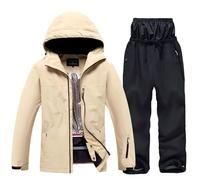 2024 Winter Outdoor Ski Jacket And Pants Set, Waterproof Windproof Ski Suit Single And Double Board Set, Ideal For Adults And Teenagers Winter Skiing Activities (Black suit with khaki on top, XXL)
