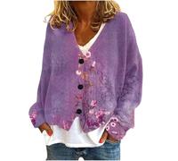 2024 Women Cardigan Autumn Winter Cute Daisy Cardigans Women's Floral Print Long Sleeve V-neck Sweaters Button New Ladies Knitted Cardigan Pockets Sweet Girls Knitted V Neck Vintage Casual Coat