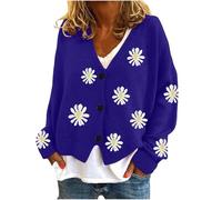 2024 Women Cardigan Autumn Winter Cute Daisy Cardigans Women's Floral Print Long Sleeve V-neck Sweaters Button New Ladies Knitted Cardigan Pockets Sweet Girls Knitted V Neck Vintage Casual Coat