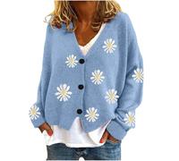 2024 Women Cardigan Autumn Winter Cute Daisy Cardigans Women's Floral Print Long Sleeve V-neck Sweaters Button New Ladies Knitted Cardigan Pockets Sweet Girls Knitted V Neck Vintage Casual Coat