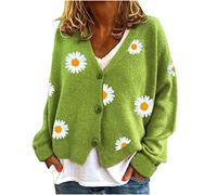 2024 Women Cardigan Autumn Winter Cute Daisy Cardigans Women's Floral Print Long Sleeve V-neck Sweaters Button New Ladies Knitted Cardigan Pockets Sweet Girls Knitted V Neck Vintage Casual Coat
