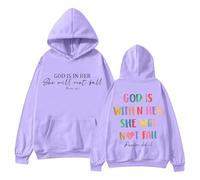 2024 Women God is Within Her She Printed Hoodie Long Sleeve Women Autumn Coat, Light purple, M