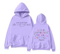 2024 Women God is Within Her She Printed Long Sleeve Hoodie Green Pullover Women, Light purple, L