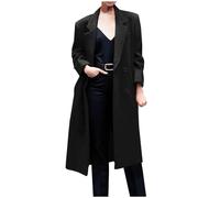 2024 Women Lapel Coat Casual Mid-Length Long Sleeve Fleece Jacket Solid Colour Trench Warm Woolen Elegant Breasted Belted Lightweight Brushed Overcoat Pocket Jackets Duster Coat Slim Fit