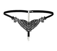 2024 Women Panties Underwear Thongs Cotton Pants Women's Solid Color Sexy Beaded Transparent Low Waist Lace Heart Embroidery Thong Panties Womens Cat Underwear (Black, One Size)