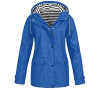 2024 Women Rain Coats and Jackets Clearance Ladies Striped Drawstring Zipper Hooded Coats Plus Size Softshell Windproof Trench Coat with Pocket Jackets Winter Outdoor Camping Hiking Waterproof Coats