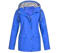 2024 Women Rain Coats and Jackets Clearance Ladies Striped Drawstring Zipper Hooded Coats Plus Size Softshell Windproof Trench Coat with Pocket Jackets Winter Outdoor Camping Hiking Waterproof Coats