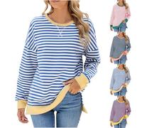 2024 Women Striped Oversized Sweatshirts Clearance Drop Shoulder Long Sleeved Round Neck Tops Fall Classic Pullover Sweaters Jumpers Fashion Casual Loose Warm Blouses Teen Girls Preppy Clothes S-XXL