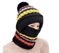 2024 Women Winter Knitted Beanie Hat Warm Thick Crocheted Skull Cap Neck Scarf Set Balaclavas Mask Outdoor Ski Hat(Black) (Black 6 7/87 1/8)