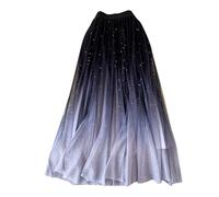 2024 Women's Fairy Tulle Skirt Starry Sky Gradient Color Mesh Skirt High Waist A Line Pleated Skirt Sequin Skirt Floor Length Skirt for Girls (Black, XXL)