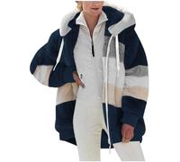 2024 Womens Fleece Jackets Full Zipper Pockets Hoodie Coats Winter Warm Soft Teddy Hoodie Jacket Women Double Fleece Jacket Long Sleeve Stripe Sweatshirts Hooded Fuzzy Drawstring Oversized Cardigan
