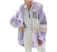 2024 Womens Fleece Jackets Full Zipper Pockets Hoodie Coats Winter Warm Soft Teddy Hoodie Jacket Women Double Fleece Jacket Long Sleeve Stripe Sweatshirts Hooded Fuzzy Drawstring Oversized Cardigan