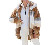 2024 Womens Fleece Jackets Full Zipper Pockets Hoodie Coats Winter Warm Soft Teddy Hoodie Jacket Women Double Fleece Jacket Long Sleeve Stripe Sweatshirts Hooded Fuzzy Drawstring Oversized Cardigan
