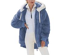 2024 Womens Fleece Jackets Full Zipper Pockets Hoodie Coats Winter Warm Soft Teddy Hoodie Jacket Women Double Fleece Jacket Long Sleeve Stripe Sweatshirts Hooded Fuzzy Drawstring Oversized Cardigan