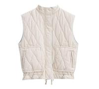 2024 Womens Gilet Cotton Warmer Jacket Solid Colour Ladies Stand Collar Lightweight Quilted Zip Vest Outdoor Gilet Short Women's Gilets Padded Vest Fashion Warm Vest Sleeveless Hoodless Streetwear