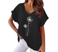 2024 Womens Linen Shirts Women's Short Sleeved Dandelion Print V Neck Loose Casual T Shirt T Shirts for Women UK Clearance Plus Size Pride Clothing
