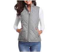2024 Women's Quilted Gilet Stand Collar Lightweight Zip Padded Vest Solid Colour Womens Gilet Body Warmer Jacket Fashion Casual Fleece Gilet For Women Uk Outdoor Ladies Gilets Waistcoats For Woman