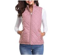 2024 Women's Quilted Gilet Stand Collar Lightweight Zip Padded Vest Solid Colour Womens Gilet Body Warmer Jacket Fashion Casual Fleece Gilet For Women Uk Outdoor Ladies Gilets Waistcoats For Woman