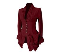 2024 Women's Steampunk Victorian Jacket Coat Medieval Vintage Gothic Tailcoat Long Sleeve Tuxedo Shirt Vintage Irregular Tailcoat Outwear Medieval Plain Three Breasted Ladies Women's Gothic Lace Coat