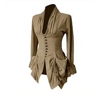 2024 Women's Steampunk Victorian Jacket Coat Medieval Vintage Gothic Tailcoat Long Sleeve Tuxedo Shirt Vintage Irregular Tailcoat Outwear Medieval Plain Three Breasted Ladies Women's Gothic Lace Coat