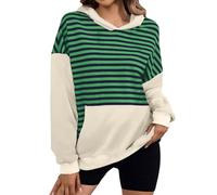 2024 Women's Stripe Hoodies Oversized Long Sleeve Pullover Tops Striped Pockets Sweatershirt Cute Teen Girls Autumn Winter Fashion Jumpers Outdoor Street Activewear Casual Sweaters S-XXL Clearance
