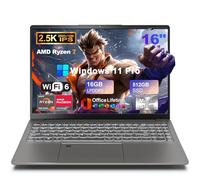 2025 16 Inch 2.5K IPS Gaming Laptop Computer, AMD Ryzen 7 6800H (Up to 4.7GHz), 16GB DDR5 512GB SSD, AMD Radeon 680M, WiFi 6, Type-C, Webcam, Fingerprint, Backlit Keyboard, Windows 11 Pro w/ MS Office