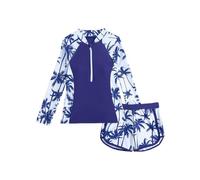 2025-2-Piece Rash Guard Long Sleeve Zip Swimsuit Tie Dye Crew Neck Bathing Suit Kids Swimwear 8-12 Y Teen Swimming Suits for Girls (Blue, 13-14 Years)