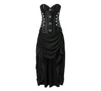 2025 2 Pieces Women's Sleeveless Corset Dress - Gothic Irregular Slim Pleated Solid Color Vintage Victorian Court Clothing Chic Steampunk Cosplay Medieval Halloween Carnival Dress