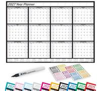 2025 2026 2027 Lamintaed Wall Planner Calendar Chart, 12 Months, January - December With Pen and Stickers (2027, Medium 35cm x 49cm Rolled)