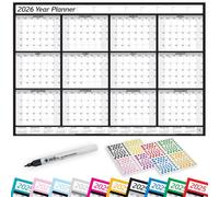 2025 2026 2027 Lamintaed Wall Planner Calendar Chart, 12 Months, January - December With Pen and Stickers (Black 2026, Medium 35cm x 49cm Rolled)