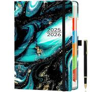 2025-2026 Academic Diary A5 Page a Day from Aug 2025 - July 2026, Daily Planner Organizer with Month View, Pen Set, Colorful Monthly Tabs, Inner Pocket - (5.9" × 8.5") - Black