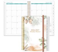 2025-2026 Monthly Planner - July 2025 - December 2026, Two Pages Per Month, 18 Monthly Calendar/Planner with Tabs, Strong Twin-Wire Binding, Inner Pocket, 6.4" x8.5", Rose Leaf