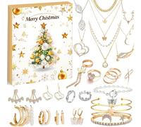 2025 24-Day Jewelry Advent Calendar with Gold Silver Earrings Necklaces, Christmas Countdown Set for Adults Kids Women
