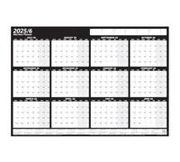 2025/26 Mid Year Academic Yearly Annual Office Home Wall Planner Calendar Chart Poster Unmounted Unlaminated BLACK GRID LANDSCAPE A2+ 43cm x 62cm (FOLDED)