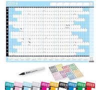 2025/26 Mid Year LAMINATED Academic Yearly Annual Office Home Wall Planner Calendar Chart With Pen And Stickers SKY BLUE A2+ 43cm x 62cm (FOLDED)