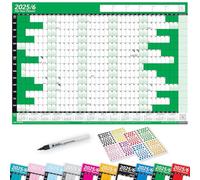 2025/26 Mid Year LAMINATED Academic Yearly Annual Office Home Wall Planner Calendar Chart With Pen And Stickers GREEN A1+ 62cm x 88cm (ROLLED)