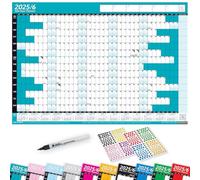 2025/26 Mid Year LAMINATED Academic Yearly Annual Office Home Wall Planner Calendar Chart With Pen And Stickers TEAL A2+ 43cm x 62cm (FOLDED)
