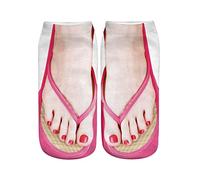 2025 3D Pattern Manicure Print Socks Flip Flop Funny Hidden Running Socks Women Low Cut Ankle Womens No Show Athletic (One Size) Pink