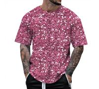 2025 3D Sequin Printed Tshirt for Men Sparkly Athletic Summer Loose Fit Tops Casual Crew Neck Tee Shirts Going Out Rhinestone Trending T Shirts Cute Short Sleeve Tees Shirts Trendy Hot Pink