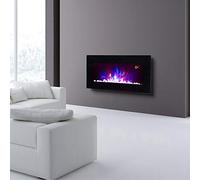 2025 72.6CM WIDE TRUFLAME LED BLACK FLAT GLASS WALL MOUNTED ELECTRIC FIRE WITH PEBBLES AND LOGS AND GLOW SIDE LEDS