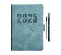 2025 A5 Notebook - Leather Cover System Agenda Planner, 1 Page Per Day Daily Notebook, Start Anytime Goal Setting Scheduler, Home School Business Planning Notepad, Sturdy Organizer for Productivity